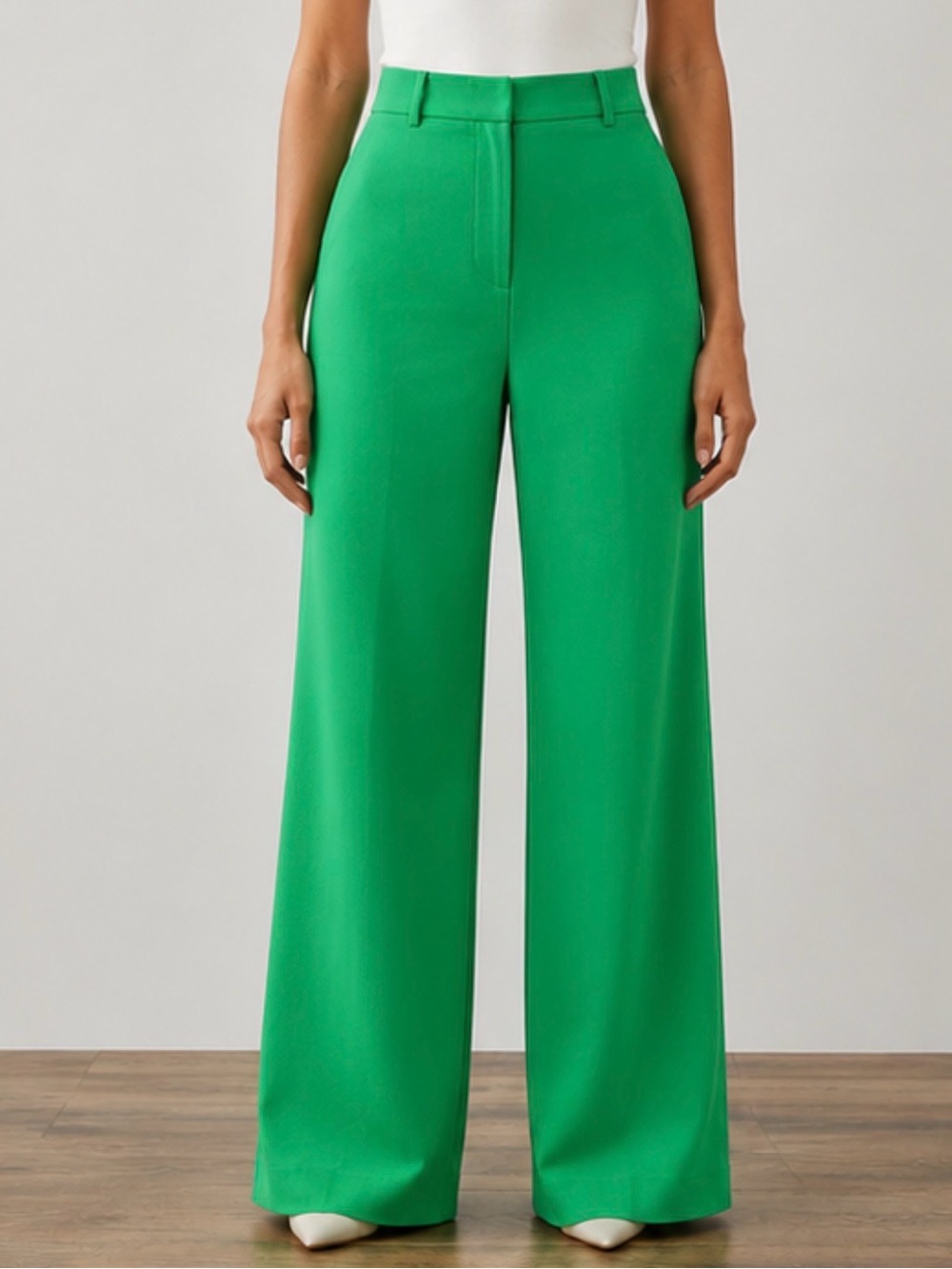 Ann Taylor Emerald Green High-Rise Trouser Wide-Leg Pants 8